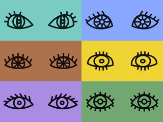 Set of multicolored eyes in outline style. Beautiful parts of human body.
