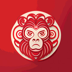 Chinese New Year 2023, Monkey zodiac sign on red color background.