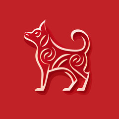 Chinese New Year 2023, Dog zodiac sign on red color background.