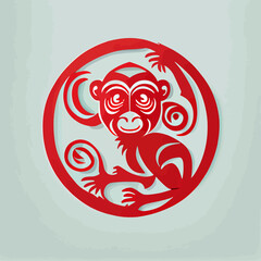 Chinese New Year 2023, Monkey zodiac sign on red color background. © Fernando