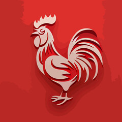 Chinese New Year 2023, Rooster zodiac sign on red color background.