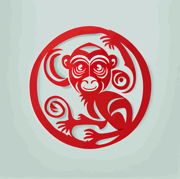 Chinese New Year 2023, Monkey zodiac sign on red color background.