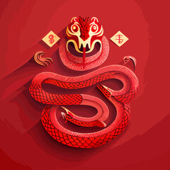 Obraz premium Chinese New Year 2023, Snake zodiac sign on red color background.
