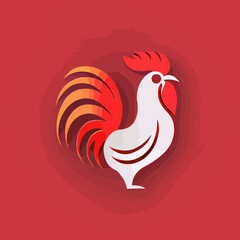 Chinese New Year 2023, Rooster zodiac sign on red color background.