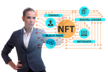 Businesswoman in NFT non fungible concept