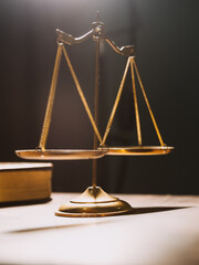 Business and lawyers discussing contract papers with brass scale on desk in office. Law, legal...