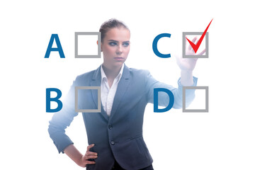 Multiple choice test question concept with business people