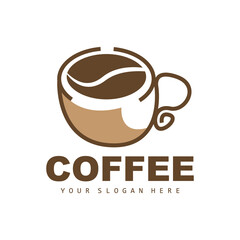 coffee bean drink logo design in brown color vector illustration
