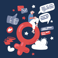 Cartoon vector illustration of International women's day poster. Woman sign. Female symbol