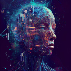Obraz na płótnie Canvas head with computer technology. generative ai