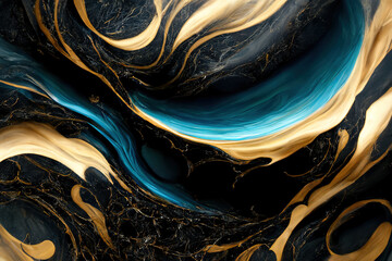 Black and blue marble texture. Luxury abstract fluid art paint wallpaper. AI	
