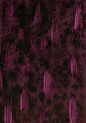 Abstract painted painting in acrylic or oil. Black grunge with pink pattern, brush strokes. Background or wall texture. Copy space for text. Flat lay, top view. Design for text.