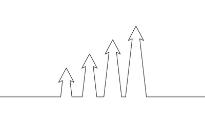 Continuous line drawing of arrow up. graph icon business. bar chart, growth graph, object one line, single line art, vector illustration