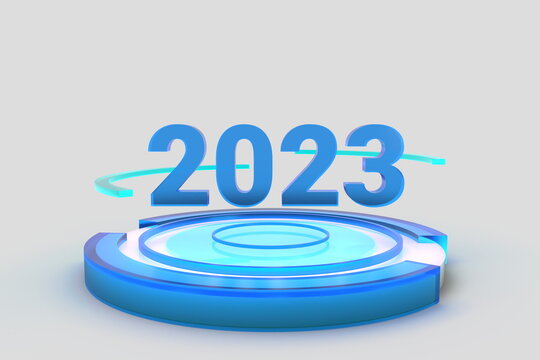 3d Text of  Year 2023 with Glass Texture