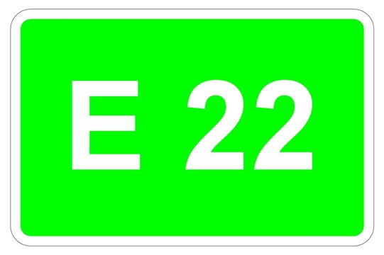 Illustration eines Europastra&szlig;enschildes der E 22 in Europa	