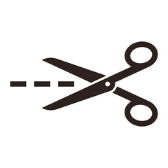 Scissors with cut lines isolated on white background