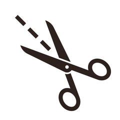 Scissors with cut lines isolated on white background