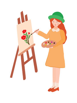a girl painting a beautiful flower