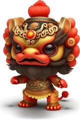 Chinese Dragon Statue, Lion Dance - Generative AI