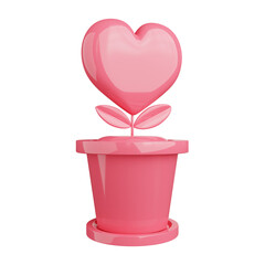 3d rendering of heart plant in pot icon.