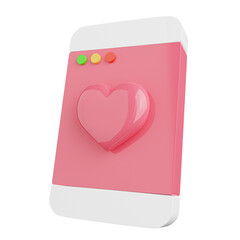 3d rendering of smartphone with heart icon.