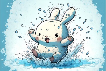White Water Rabbit Jumping Happily on a Water - Year 2023 - Chinese Zodiac - Generative AI