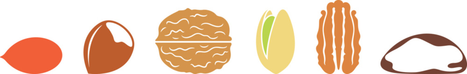 Nut logo. Isolated nut on white background. Set