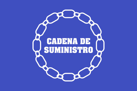 Cadena De Suministro - Gráfico Con La Cadena Y La Fuente En El Fondo Azul Como Vector