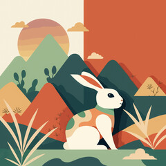 Year of the rabbit flat illustration design