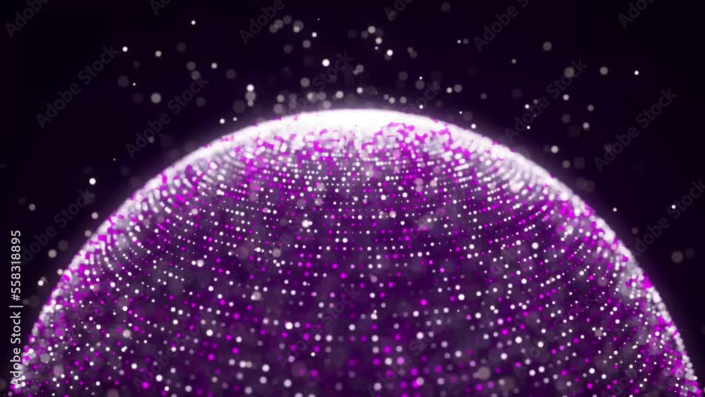 Poster futuristic glowing sphere made of purple particles. flow of digital energy in cyberspace. big data v