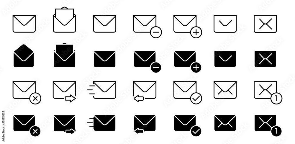 Poster set of mail envelope icons in black. vector illustration