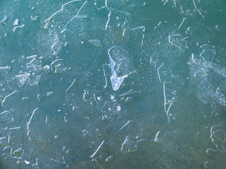creative idea for the background. ice on the river close up