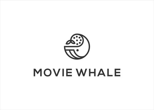 film movie and whale fish logo design illustration template