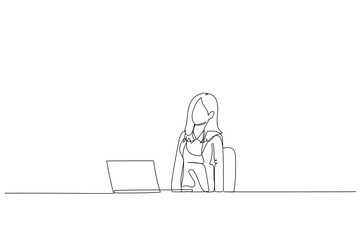 Drawing of businesswoman exhausted because overwork. One continuous line art style