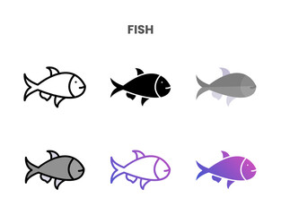 Fish icons vector illustration set line, flat, glyph, outline color gradient. Great for web, app, presentation and more. Editable stroke and pixel perfect.