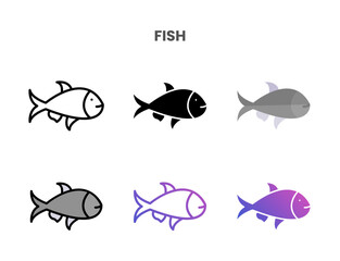 Obraz premium Fish icons vector illustration set line, flat, glyph, outline color gradient. Great for web, app, presentation and more. Editable stroke and pixel perfect.