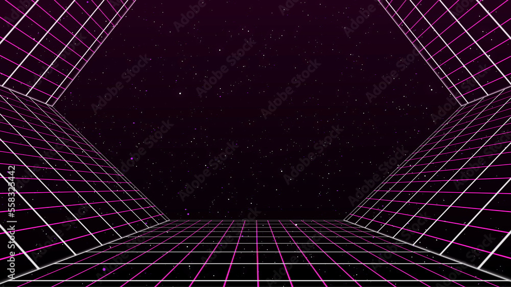 Canvas Prints retro style 80s video game background. futuristic grid landscape of the 80s. digital cyber surface. 