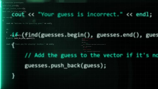 programming template code language black background learning lens flare glow site projection