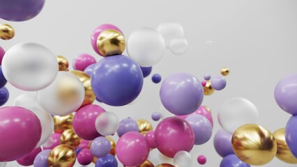 3D render of balls, bubbles, on bright pastel background. Digital, trend, conceptual illustration for advertising products, wallpaper, cover, banner for decoration with copy space.