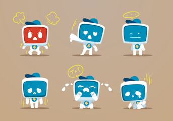 set of emotional cartoon modren robots mascot	
