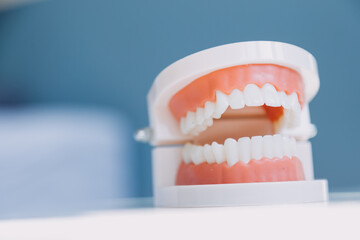 Stomatology concept, partial portrait of girl with strong white teeth looking at camera and smiling, fingers near face. Closeup of young woman at dentist's, studio, indoors