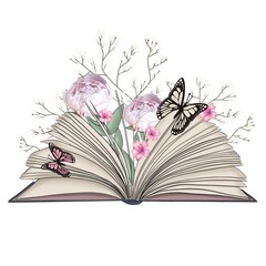 Book With Flowers Hand Drawn Illustration