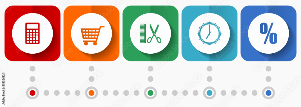 Poster shopping vector icons, store flat design web buttons collection, business concept infographic templa
