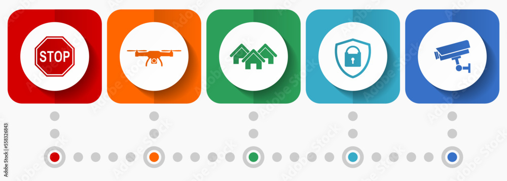 Poster home security vector icons, cctv system flat design web buttons collection, business concept infogra