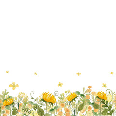 Watercolor border of herbs and wildflowers