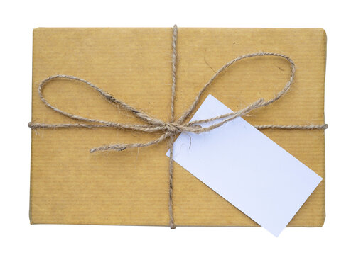 Vintage gift box with rustic rope and postcard 