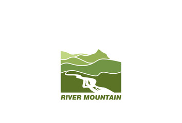 River Mountain Vector Logo Template. This logo features a mountain landscape with a river. You can use this logo for any business, especially for travel companies.