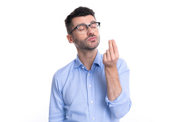 caucasian perfect man gesturing yummy. photo of perfect man with yummy gesture.