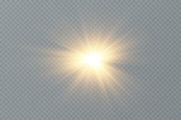 Golden particles of light. Golden light. Light flare.Stars isolated on transparent background.