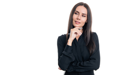 Thoughtful teacher studio. School or university teacher thinking isolated on white